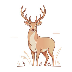 Fototapeta premium Elegant minimalist illustration of a majestic stag standing still in a grassy meadow for wildlife and nature themed graphic design projects with vector illustration graceful