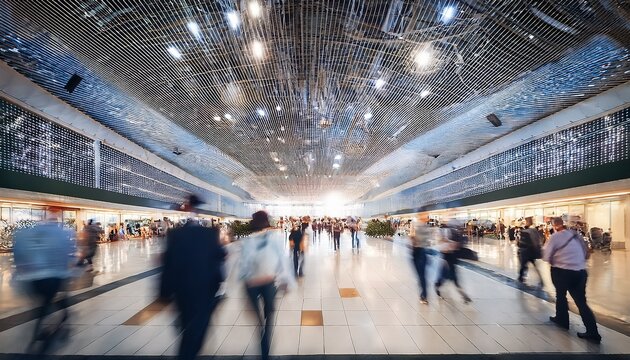 background of an expo or convention with blurred individuals in an exposition hall concept image for a international exhibition conference center corporate marketing or event fair generative ai