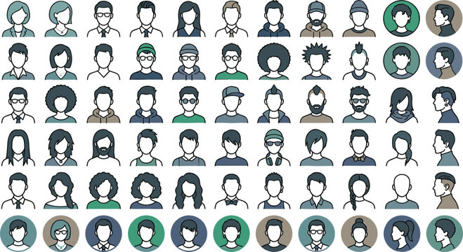 Large Vector Collection of Diverse People Avatar Icons for Business Team Pages Social Media Profiles Identity Verification Systems and Customer Interface Designs