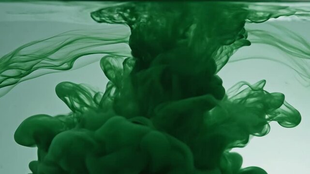 Dark Green Ink Dropping in Water &ndash; Abstract Fluid Paint Swirling and Exploding Underwater, Slow Motion Liquid Motion Background
