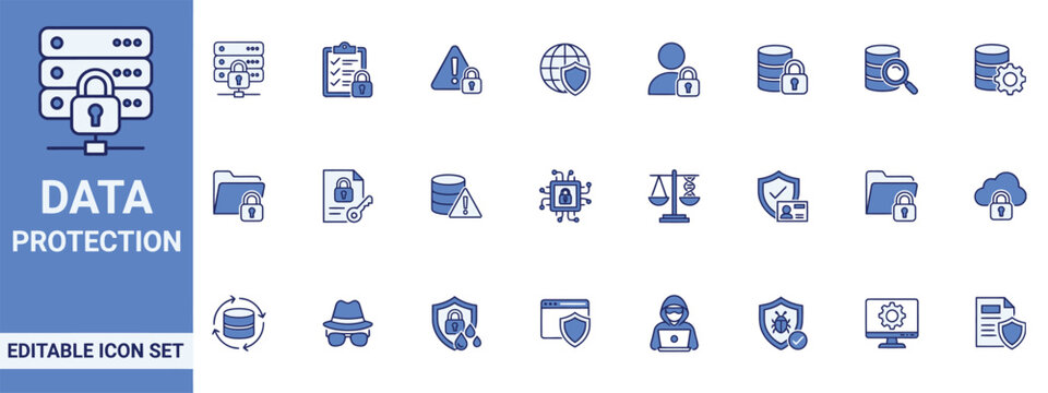 security icon set for data protection and cybersecurity concepts