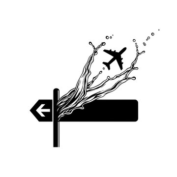 Airplane taking off from sign post.