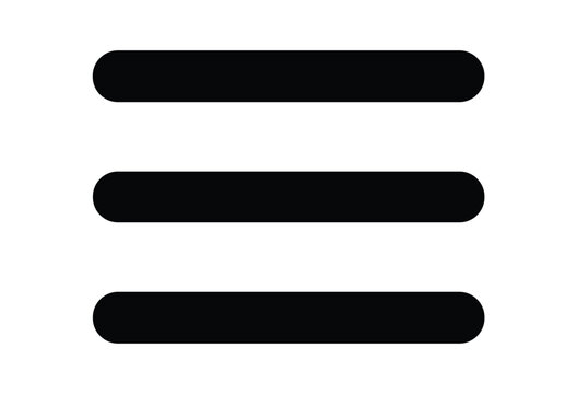Hamburger Menu Icon: A simple, minimalist representation of a hamburger menu icon, consisting of three horizontal black lines, commonly used in user interface design for navigation.