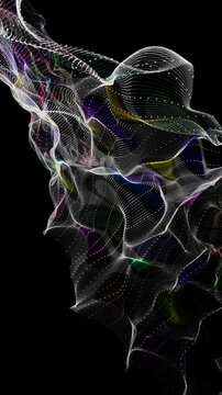 Fantastic vertical video animation with particle wave object in slow motion, 2304x4096 loop 4K