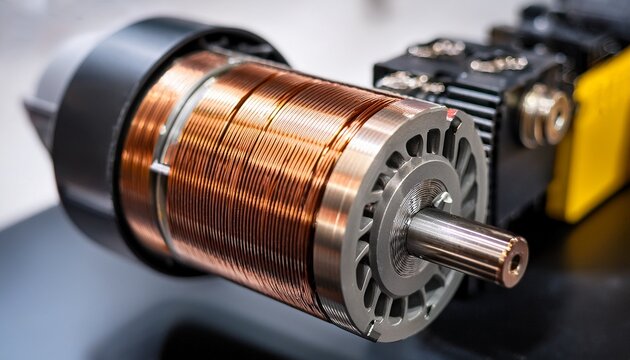 extreme close up of a high torque servo motor with rugged construction and advanced feedback sensors for heavy duty applications