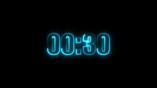 Animated 1 Minute Countdown Timer from 01:00 to 00:00 | Blue Neon Digital Clock
