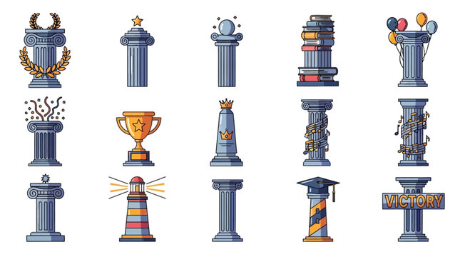Set of Decorative Greek Pedestal Pillar Icons