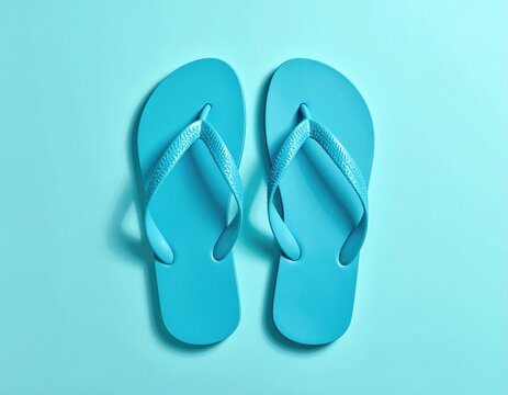 Turquoise Flip Flops on a Turquoise Background.