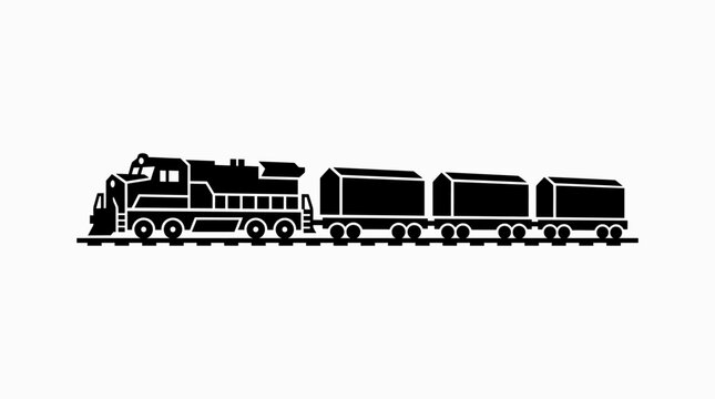 Locomotive pulling freight cars on railway tracks silhouette
