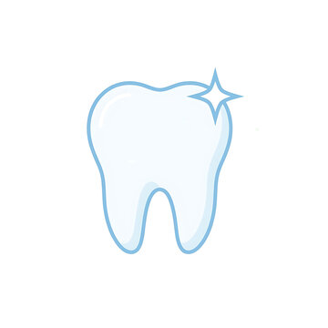 Shining white tooth with blue outline and sparkle dental health symbol