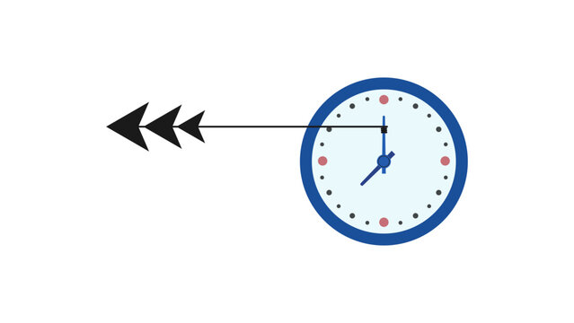 Arrow Passing Through Analog Clock Flat Vector Illustration on White Background
