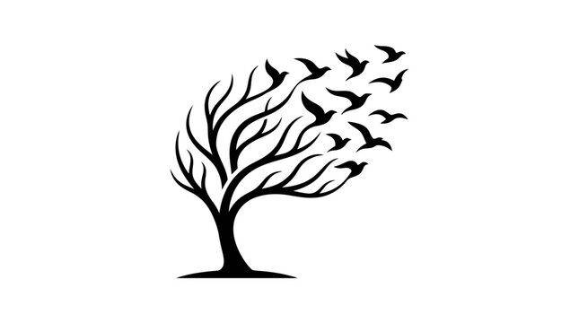 Tree branches transform into flock of birds flying