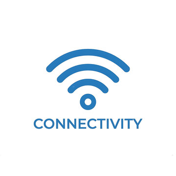 Blue wifi connectivity symbol logo with text on clean white background