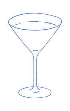Cocktail glass drink line icon. Whimsical hand drawn doodle with alcohol, mediterranean and tropical holiday vacation party style.