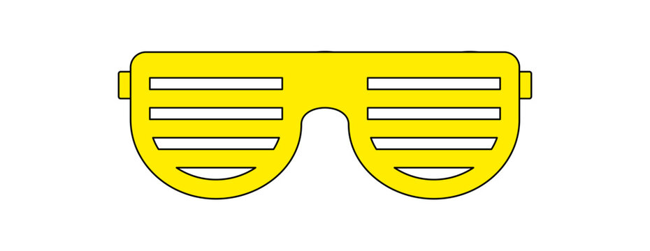 Groovy yellow retro sunglasses patch in flat funky style. Fashion icon and graphic y2k element for bold summer concepts, ideal for trendy youthful apparel and accessories.