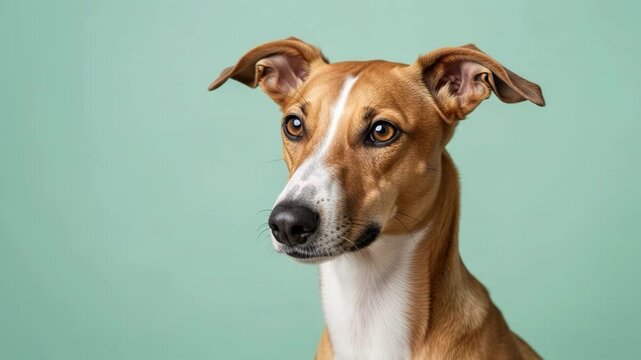 Portrait of a brown and white dog