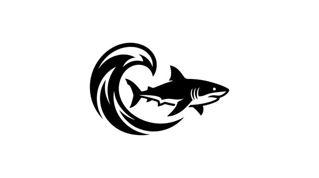 Black Shark Swimming in Ocean Wave.