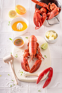 Teasty and fresh lobster as mediterranean seafood dinner.