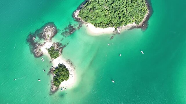 Angra dos Reis, Rio de Janeiro. Catagu&aacute;s Island. Aerial view, establishing shot.