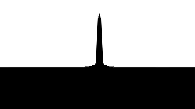 Stark black and white minimalist abstract graphic with a sharp, pointed vertical spike rising from a dark base against a bright background.