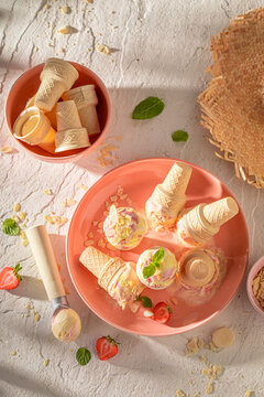 Tasty and sweet strawberry ice cream as a summer dessert.
