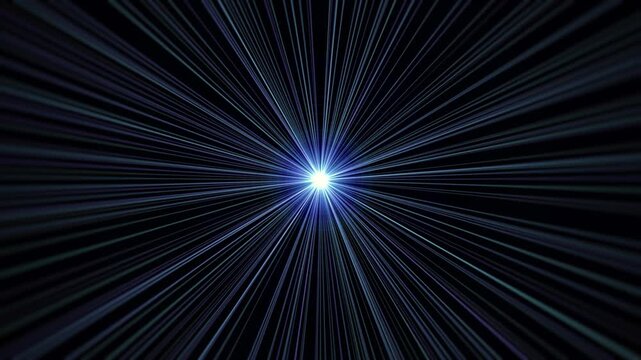 Blue light rays bursting from a bright center on black