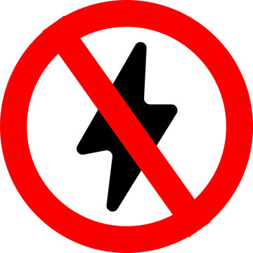 No lightning sign. Prohibited lightning icon.
