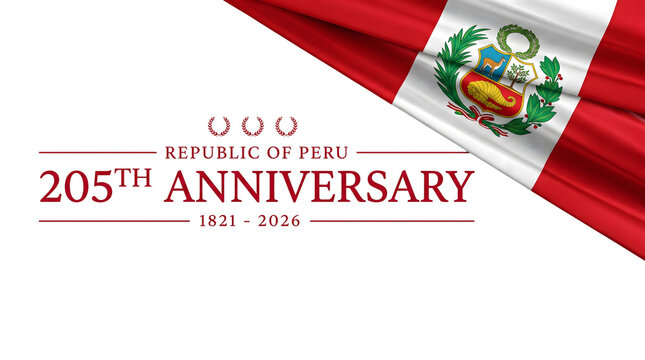 Logo celebrating 205th anniversary of the Republic of Peru, with the Peruvian flag waving