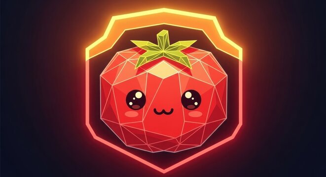 Geometric Tomato Character Neon Light Illustration.