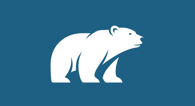 Minimalist white polar bear silhouette on dark blue background.