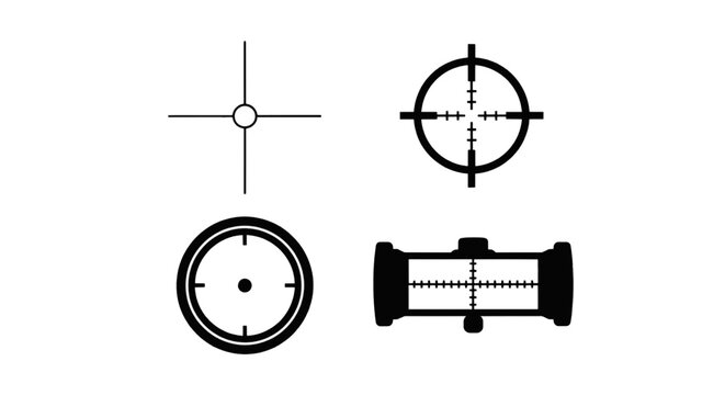 Vector illustration of set of different gun scope reticles and sights on a transparent background