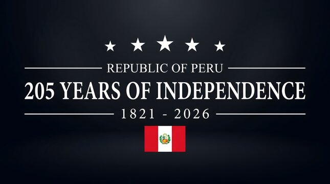 205 Years of Independence of the Republic of Peru from 1821-2026, illustrated with a Peruvian flag and five stars