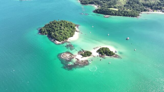 Angra dos Reis, Rio de Janeiro. Catagu&aacute;s Island. Aerial view, establishing shot.