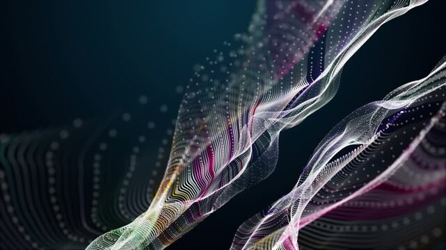 Fantastic video animation with particle wave object in slow motion, 4096x2304 loop 4K