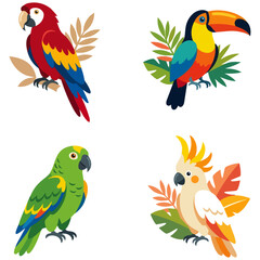 Obraz premium Colorful Parrot Illustrations on Black Background