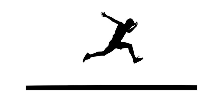 Silhouette of a young man jumping high in the air during a long jump sports event Vector