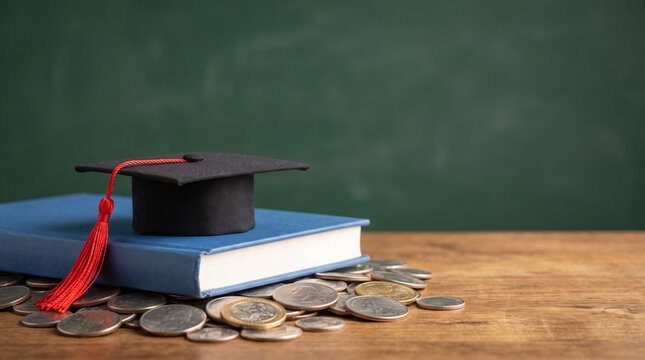 Saving money school coin book cap education budget learning. Education learning study graduation. back school shopping, finance budget cost planning, scholarship loan