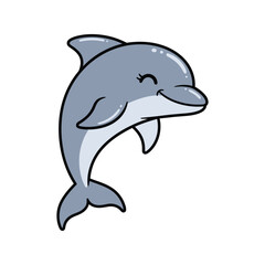 Fototapeta premium Happy little dolphin jumping in a cute flat vector illustration