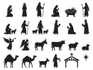 Obraz premium Nativity Scene Silhouettes: Christmas Story Elements Collection