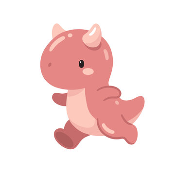 Cute Kawaii red Baby Triceratops Standing in Pastel Dinosaur Style