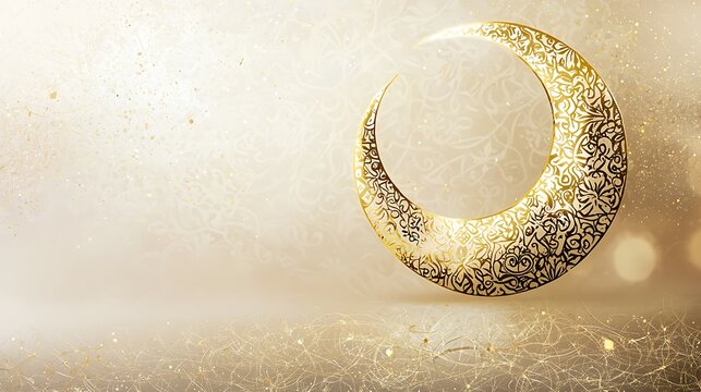 Golden crescent moon design background
