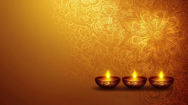 Golden decorative oil lamps illustration