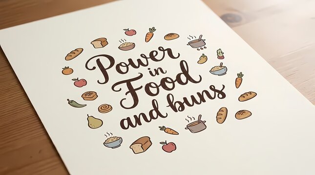 Hand-drawn graphic poster with a food quote and illustrations.