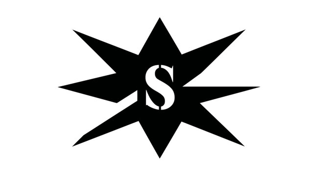 Black Eight-Pointed Starburst Graphic with White Letter S Icon on a Clean White Background