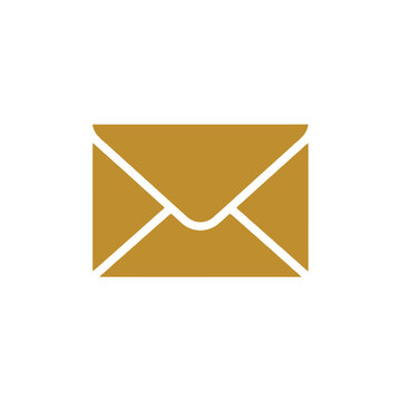 Golden envelope icon, isolated on white, email symbol for communication and correspondence