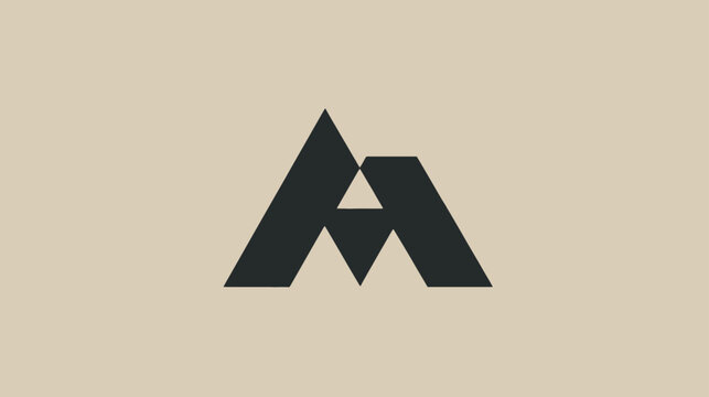 Abstract geometric triangle design in dark grey on light beige background. Minimalist modern logo concept resembling mountain peaks or letters A M.