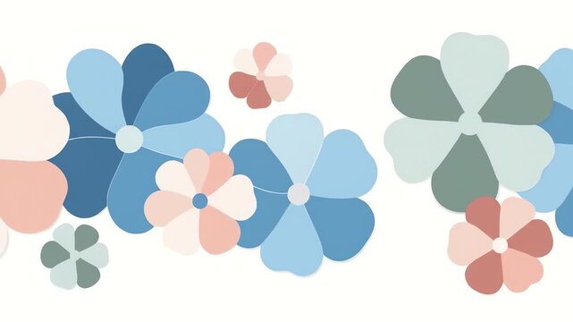 Abstract flower pattern with blue, green, and peach on a white background