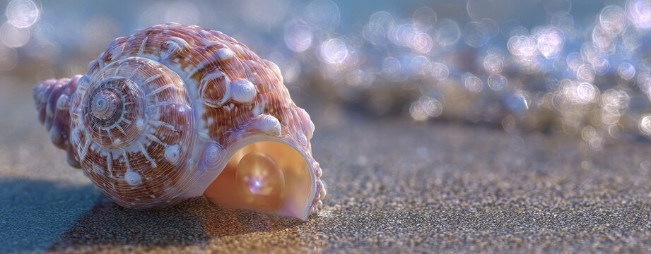 Detailed seashell on sandy beach