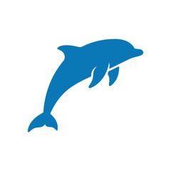 Isolated blue dolphin silhouette jumping, marine mammal icon, ocean life symbol © PPS