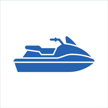 Isolated blue jet ski silhouette on white background, personal watercraft, summer water sports icon